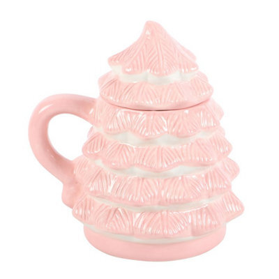 Pink Christmas Tree Mug With Lid - Perfect For Hot Cocoa & Gifts - image 1