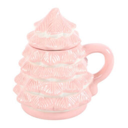 Pink Christmas Tree Mug With Lid - Perfect For Hot Cocoa & Gifts - thumbnail 4
