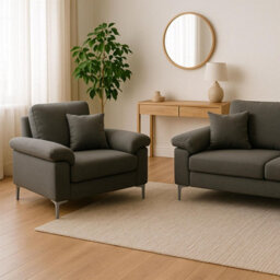 Kosy Koala Modern Grey Sofa 2  1 Seater Set Fabric With Chrome Feet - Comfortable Couch With Cushion For Living Room, Bedroom Or Office - thumbnail 2