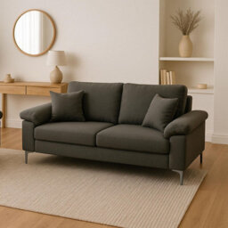 Kosy Koala Modern Grey Sofa 2  1 Seater Set Fabric With Chrome Feet - Comfortable Couch With Cushion For Living Room, Bedroom Or Office - thumbnail 3