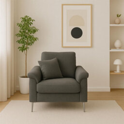 Kosy Koala Modern Grey Sofa 2  1 Seater Set Fabric With Chrome Feet - Comfortable Couch With Cushion For Living Room, Bedroom Or Office - thumbnail 4