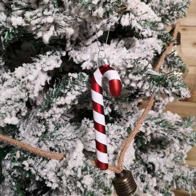 Samuel Alexander Set Of 6 12Cm Glass Red And White Stripe Candy Cane Christmas Tree Decorations - image 1