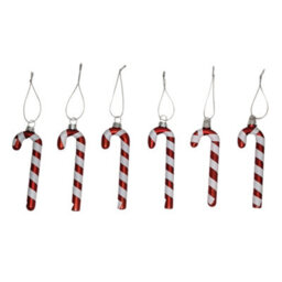 Samuel Alexander Set Of 6 12Cm Glass Red And White Stripe Candy Cane Christmas Tree Decorations - thumbnail 6