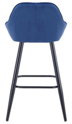 Lamboro Velluto Velvet Kitchen Bar Stool, Powder-Coated Black Fixed Legs With Footrest, Velvet Padded Seat, Backrest & Armrest, Blue - thumbnail 5