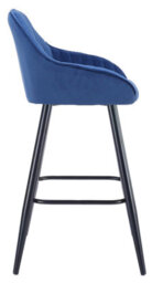 Lamboro Velluto Velvet Kitchen Bar Stool, Powder-Coated Black Fixed Legs With Footrest, Velvet Padded Seat, Backrest & Armrest, Blue - thumbnail 2