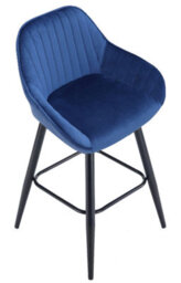 Lamboro Velluto Velvet Kitchen Bar Stool, Powder-Coated Black Fixed Legs With Footrest, Velvet Padded Seat, Backrest & Armrest, Blue - thumbnail 7