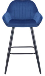 Lamboro Velluto Velvet Kitchen Bar Stool, Powder-Coated Black Fixed Legs With Footrest, Velvet Padded Seat, Backrest & Armrest, Blue - thumbnail 4