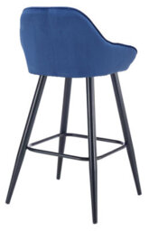 Lamboro Velluto Velvet Kitchen Bar Stool, Powder-Coated Black Fixed Legs With Footrest, Velvet Padded Seat, Backrest & Armrest, Blue - thumbnail 8