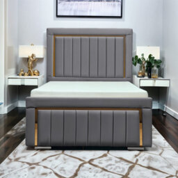 UKBEDFURNITURE Princess Grey Plush Valvet Upholstered Bed Frame - Slatted Base With 10 Inch Orthopedic Mattress - 48 Inch Headboard - thumbnail 1