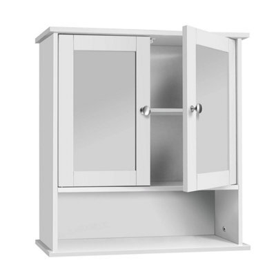 White Wall Mounted Bathroom Storage Cabinet With Mirror Wood Shelves