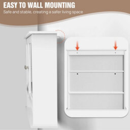 White Wall Mounted Bathroom Storage Cabinet With Mirror Wood Shelves - thumbnail 5