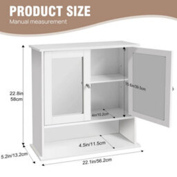 White Wall Mounted Bathroom Storage Cabinet With Mirror Wood Shelves - thumbnail 2