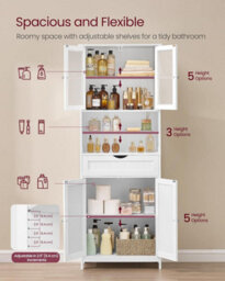 LEDREM Storage Cabinet, Freestanding Bathroom Storage Unit With Adjustable Shelves, Drawer, Open Compartments, For Bathroom - thumbnail 6