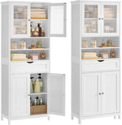 LEDREM Storage Cabinet, Freestanding Bathroom Storage Unit With Adjustable Shelves, Drawer, Open Compartments, For Bathroom - thumbnail 4