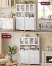 LEDREM Storage Cabinet, Freestanding Bathroom Storage Unit With Adjustable Shelves, Drawer, Open Compartments, For Bathroom - thumbnail 3