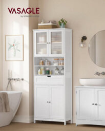 Vasagle Storage Cabinet, Freestanding Bathroom Storage Unit With Adjustable Shelves, Drawer, Open Compartments, For Bathroom