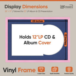 "AK Frames 25X17"" Pink Classic Vinyl Record Frame With Blue Mount For 12 Inch Lp Cover & Disc - Overlapped Design" - thumbnail 2