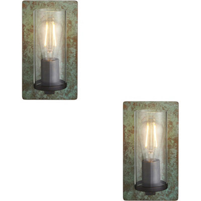 Loops 2 Pack Verdigris Bronze Dimmable Wall Light - Clear Round Glass Shade - 10W Led E27 - image 1