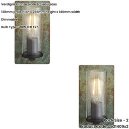 Loops 2 Pack Verdigris Bronze Dimmable Wall Light - Clear Round Glass Shade - 10W Led E27 - thumbnail 2