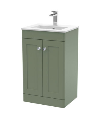 Balterley Swynnerton Traditional 2 Door Floor Standing Vanity Unit With Minimalist Basin, Satin Green, 500mm - image 1