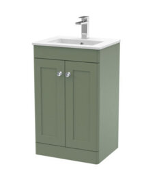 Balterley Swynnerton Traditional 2 Door Floor Standing Vanity Unit With Minimalist Basin, Satin Green, 500mm - thumbnail 1