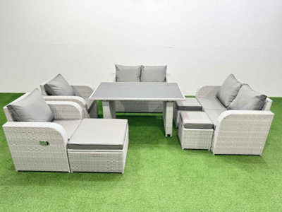 Fimous 8 Pieces Outdoor Pe Rattan Sofa Reclining Chair Set Patio Garden Furniture Sets With Cushions 3 Stools Light Grey - image 1