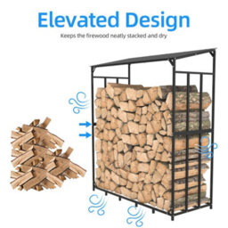 "Fativo 70"" Large Heavy Duty Outdoor Metal Log Store Stack Holder Wood Firewood Rack Garden Storage Shed" - thumbnail 5