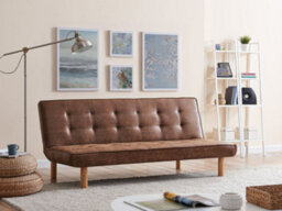 Home Detail Salerno 3 Seater Sofa Bed Brown Air Leather Tufted Backrest With Wooden Legs Clic Clac - thumbnail 1