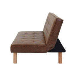 Home Detail Salerno 3 Seater Sofa Bed Brown Air Leather Tufted Backrest With Wooden Legs Clic Clac - thumbnail 4
