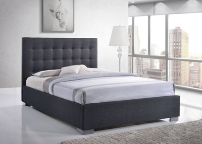 Save On Goods UK 4Ft6 Double Grey, Woven Linen Fabric Upholstered Bed Frame Bedstead - image 1