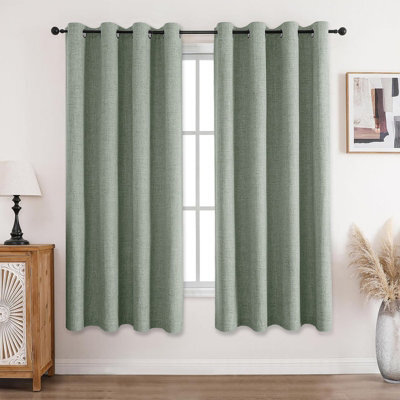 Moonlight Bedding Linen Texture 100%blackout Eyelet Curtain Pair Thermal Insulated For Summer Window Curtain(Sage Green,46''x54'') - image 1