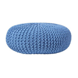 Homescapes Blue Large Round Cotton Knitted Pouffe Footstool - thumbnail 1