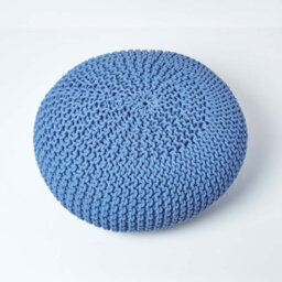 Homescapes Blue Large Round Cotton Knitted Pouffe Footstool - thumbnail 3