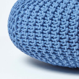 Homescapes Blue Large Round Cotton Knitted Pouffe Footstool - thumbnail 4