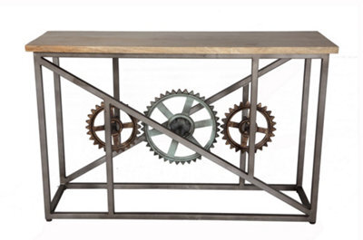 Lyynet Industrial Reclaimed Metal And Wood Console Table With Wheels - image 1