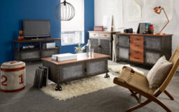 Lyynet Industrial Reclaimed Metal And Wood Console Table With Wheels - thumbnail 4