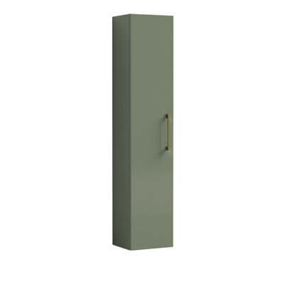 Balterley Bramshall Modern Bathroom 1 Soft Close Door Wall Hung Tall Storage Unit, Satin Green With Black Handle, 300 mm