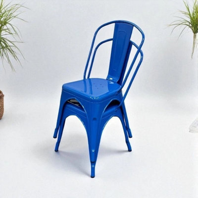 2Pc Blue Metal Tolix Chairs, Metal Dining Chairs, Metal Bistro Chair - image 1