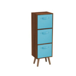 Urbn-Living Urbnliving 80Cm Height 3 Tier Teak Wooden Storage Bookcase Scandinavian Style Beech Legs With Sky Blue Inserts - thumbnail 2