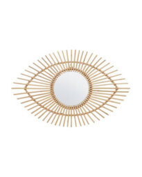 Orsina Natural Rattan Eye Shapped Wall Mirror, Rattan Frame Large Wall Mirror, Unique Wooden Frame Mirror