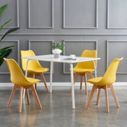 MCC Direct Set Of 4 Dining Chairs With Solid Wooden Legs And Seat Cushion Pads In Yellow - Eva By Mcc