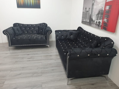 Stratus Interiors Elegance Chesterfield Velvet Sofa Buttoned Seating Cushions - 3 Seater Plus 2 Seater Set - image 1