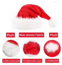 Amorly 30X43Cm Adult Christmas Santa Hat, Thicken Soft Velvet Comfortable Santa Hat, Holiday Party Headwear For Christmas Decorations - thumbnail 3