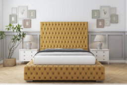 "Sloomy Ambassador Mustard Plush Bed Frame With Mattress With 50""  Upholstered Headboard 6' Super King" - thumbnail 1