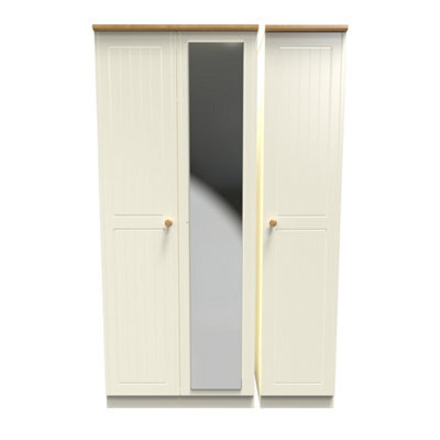 Lancaster Triple Mirror Wardrobe In Cream & Oak (Ready Assembled) - image 1