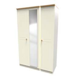 Lancaster Triple Mirror Wardrobe In Cream & Oak (Ready Assembled) - thumbnail 6