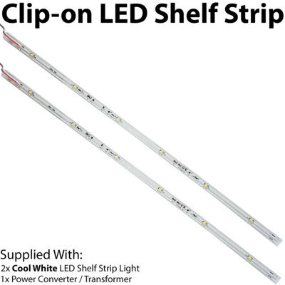 450mm Clip On Led Shelf Kit Cool White 2X Glass Illuminated Kitchen Unit Lights - image 1