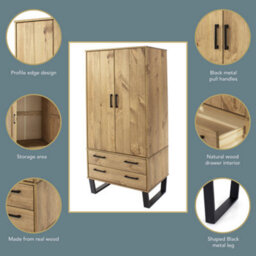 Core Products Texas 2 Door, 2 Drawer Wardrobe - Antique Waxed Pine, H176.0Cm X W76.5Cm X D53.0Cm - thumbnail 9