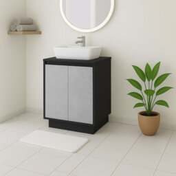 Plum&clay Declan Black & Concrete Floor Standing Vanity Unit With Black Countertop Set (W)600mm (H)850mm