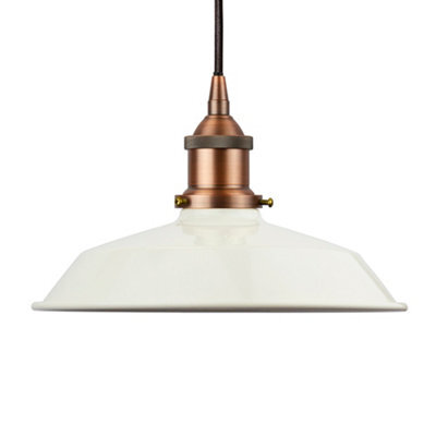 Clay White Small Trinity Metal Painted Dome Pendant Light With Matt Antique Copper Lamp Holder And Black Round Cable - Se Home - image 1